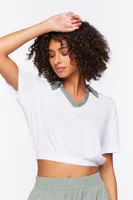 Women's Active Contrast-Trim Cropped Tee in White/Tea Large