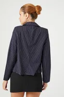 Women's Pinstriped Notched Blazer in Navy/White Large