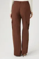 Women's Pinstriped Wide-Leg Cargo Pants in Brown Large