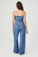 Women's Belted Denim Tube Jumpsuit Medium