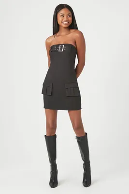 Women's Belted Cargo Mini Tube Dress Black