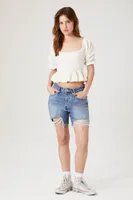 Women's Crinkled Puff-Sleeve Crop Top Vanilla