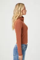 Women's Cowl Turtleneck Sweater in Chestnut Small