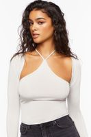 Women's Cutout Tie-Neck Top in Oyster Grey Medium