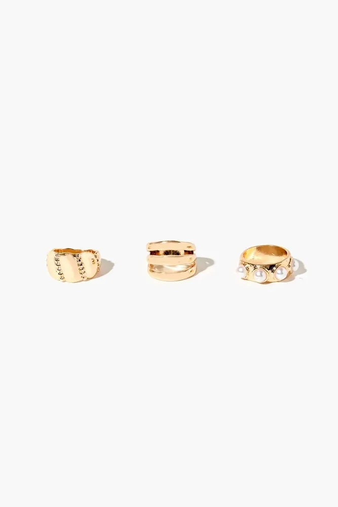 Women's Faux Pearl Ring Set in Gold/Cream, 8