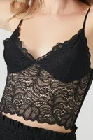 Women's Sheer Lace Longline Bralette in Black, XL