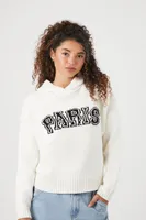 Women's Sweater-Knit Paris Hoodie in Cream, XL