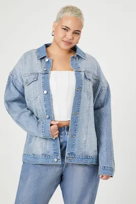 Women's Rhinestone Denim Jacket in Medium Denim, 3X