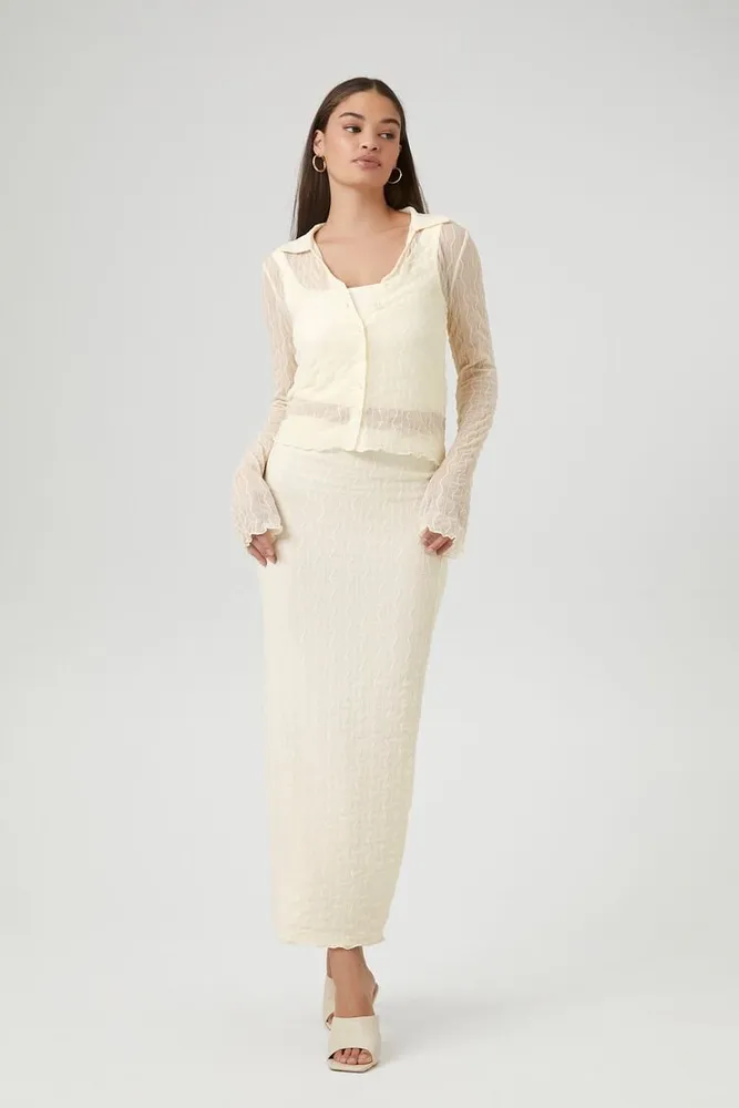 Women's Textured Shirt & Maxi Skirt Set in Vanilla Small