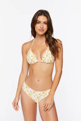 Women's Chain Print Cheeky Bikini Bottoms in White/Yellow Large