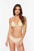 Women's Chain Print Cheeky Bikini Bottoms in White/Yellow Large