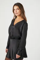 Women's Satin Surplice Bodysuit in Black Small