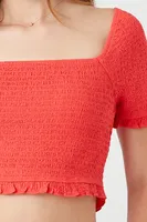 Women's Smocked Square-Neck Crop Top in Cayenne Medium