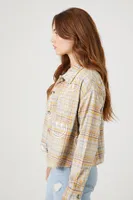 Women's Happy Face Plaid Flannel Shirt Grey