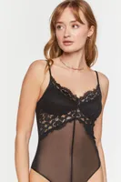 Women's Mesh Eyelash-Lace Cami Bodysuit in Black, XS