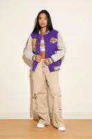 Women's Los Angeles Lakers Letterman Jacket in Purple/Cream Large