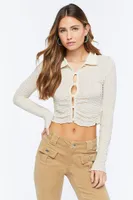 Women's Mesh Cutout Button-Front Shirt in Cream Medium