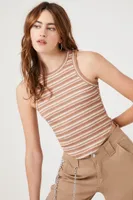 Women's Striped Racerback Tank Top in Brown Large