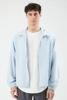 Men Hooded Raglan Zip-Up Jacket in Light Blue Large