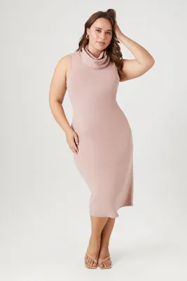 Women's Turtleneck Bodycon Midi Dress in Pale Mauve, 0X