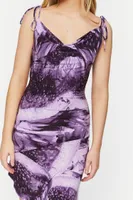 Women's Abstract Cowl Tie-Strap Midi Dress in Purple, XS