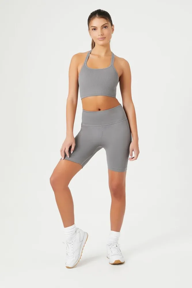 Women's Seamless Strappy Sports Bra in Dark Grey Small