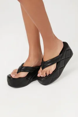 Women's Faux Leather Quilted Wedges Black,