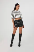 Women's Striped France Cropped T-Shirt in Cream/Black Large