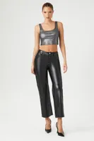 Women's Faux Leather Wide-Leg Pants in Black Large