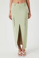 Women's Cargo Slit Straight Maxi Skirt in Olive Small