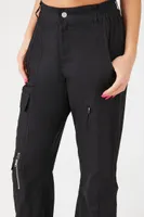 Women's Zipper Wide-Leg Cargo Pants in Black Large