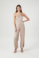 Women's Satin Asymmetrical Jumpsuit in Goat, XS