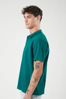 Men Waffle Knit Polo Shirt in Hunter Green, XL