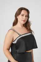 Women's Satin Rhinestone-Trim Crop Top in Black, 0X