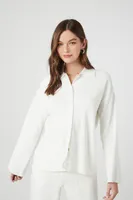 Women's Ribbed Knit Long-Sleeve Shirt in Cream Small