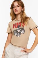 Women's KISS x Emoji Rhinestone Graphic Baby T-Shirt in Taupe, XS