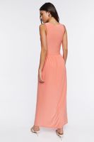 Women's Plunging Slit Maxi Dress in Neon Coral Small