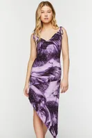 Women's Abstract Cowl Tie-Strap Midi Dress in Purple Small