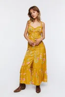 Women's Satin Lace-Trim Midi Dress in Mustard Medium