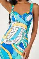 Women's Abstract Print Bustier Mini Dress in Blue Small