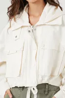 Women's Hooded Drawstring Twill Jacket in Ivory Medium