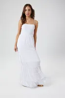 Women's Smocked Column Midi Dress in White Small