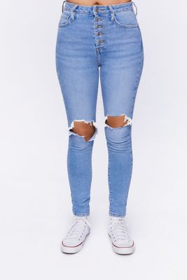 Women's Recycled Cotton Distressed Skinny Jeans Denim,