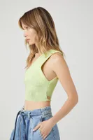 Women's Rib-Knit One-Shoulder Cropped Tank Top in Olive Medium