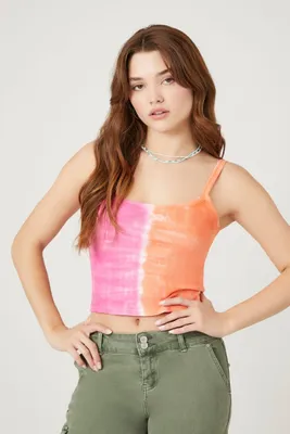 Women's Rib-Knit Tie-Dye Cami in Orange/Pink Medium