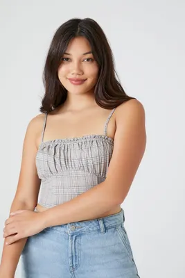 Women's Shirred Plaid Bustier Cami in Grey Medium