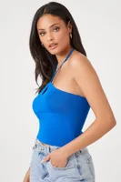 Women's Ribbed Sweater-Knit Crop Top in Blue, XL