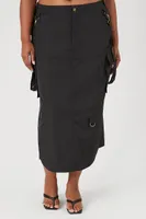 Women's Cargo Midi Skirt in Black, 0X