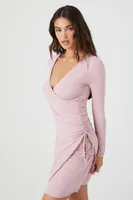 Women's Ruched Mini Wrap Dress Pale Mauve