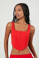 Women's Hook-and-Eye Corset Crop Top in Fiery Red Medium